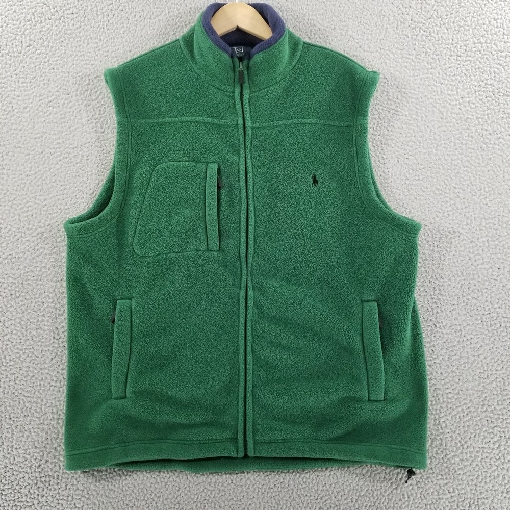 Polo Ralph Lauren Vest Mens Large Green Fleece Full Zip Pony Outdoor Utility